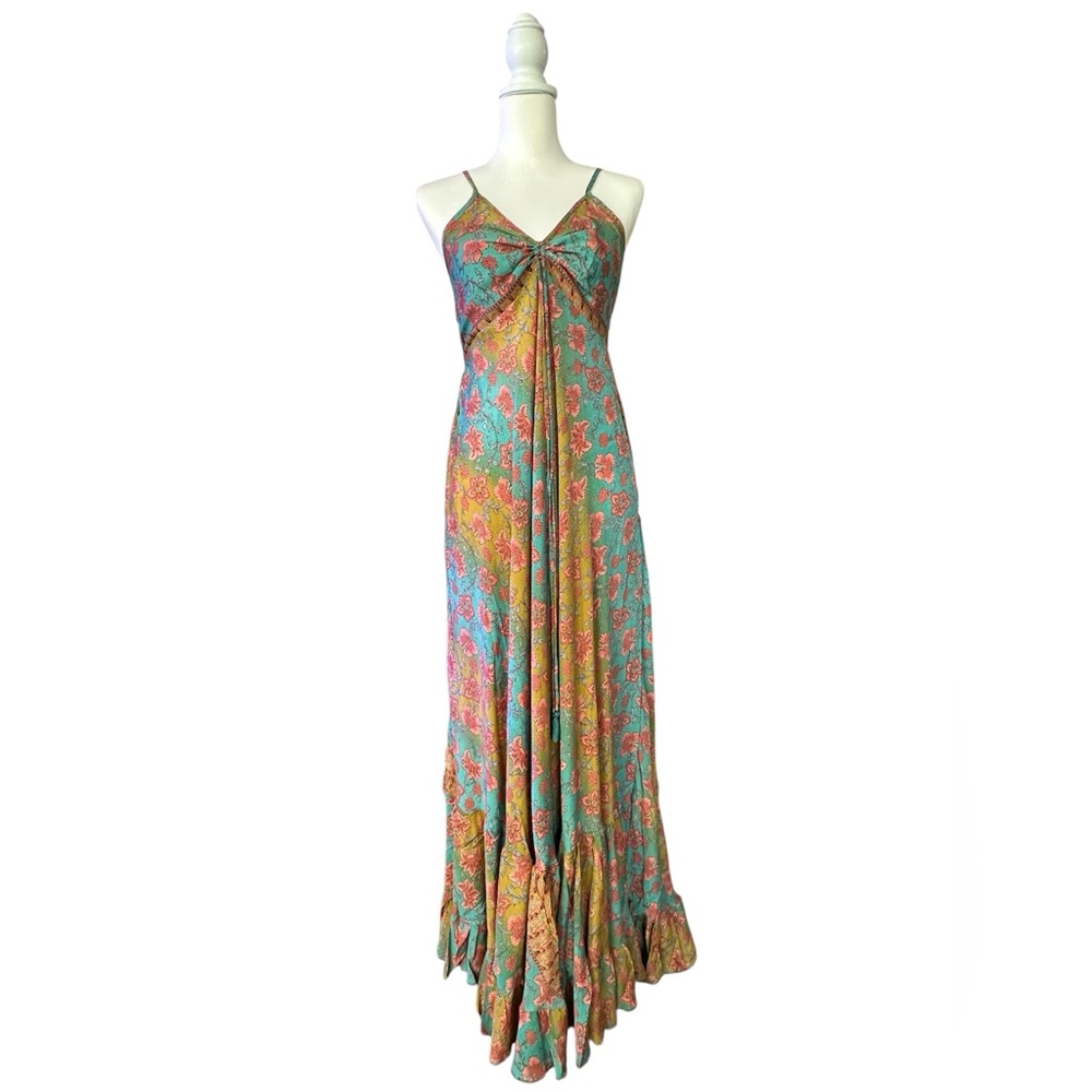 Boho Floral Maxi Dress in Teal and Coral